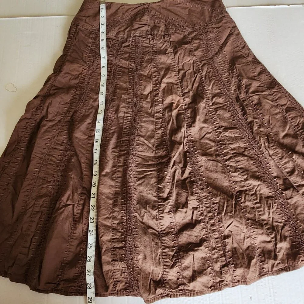 J. Jill Women’s Size 10P Dark Brown A-line Embroidered Lined Cotton MIDI Skirt